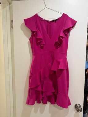 Symphony Fuchsia Ruffle V-Neck Mini Dress